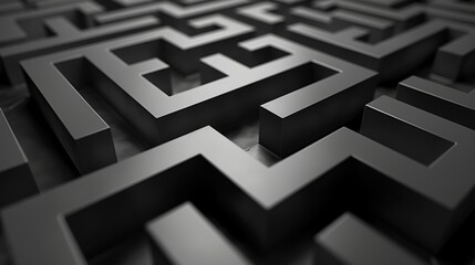Abstract black labyrinth pattern representing complexity and challenge. Ideal for concept and background usage.