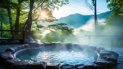 絶景の露天風呂、温泉・お風呂の風景