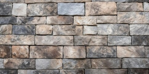 Fototapeta premium stone floor texture of a brick wall featuring square and gray bricks, with a stone wall in the background