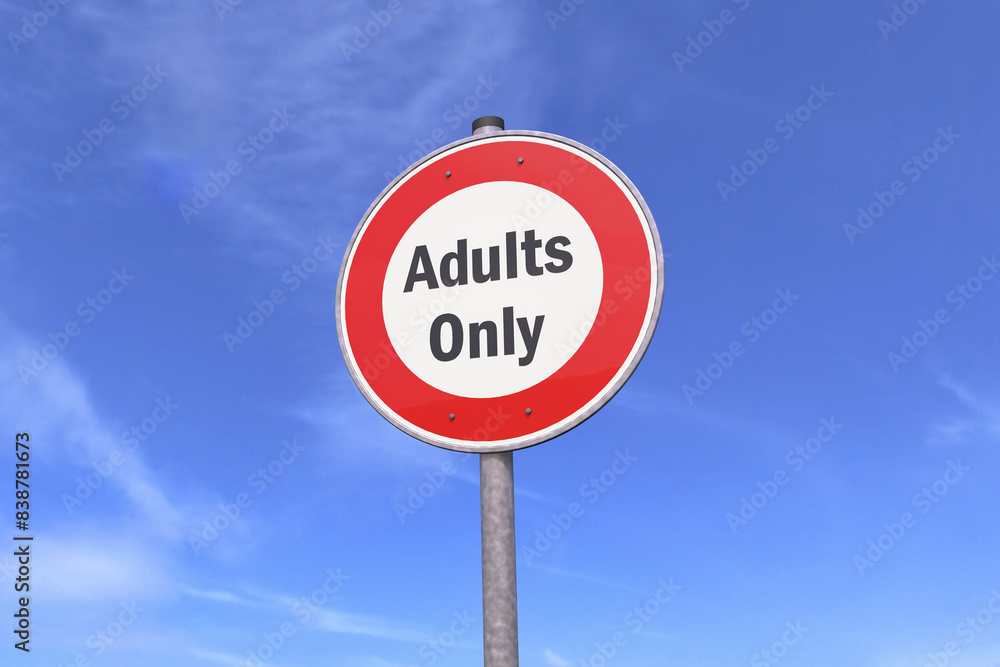 Aufkleber 3d rendering of a traffic sign - adults only warning symbol - in the background a blue sky with clou
