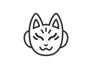 狐のお面のアイコン（線画）のイラスト