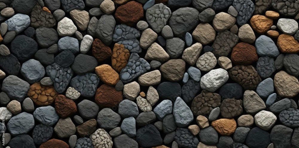 Poster seamless textures of rocks and pebbles arranged in a row from left to right, including a large bould