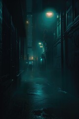 Fototapeta premium Person Walking Down City Street at Night