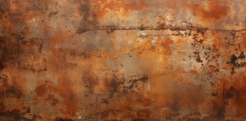 rusty textured metal background with a red and white stripe, a metal rod, and a pair of glasses on a wooden surface