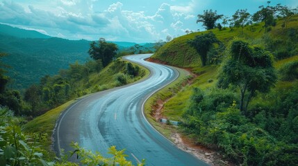 Winding road on hillside