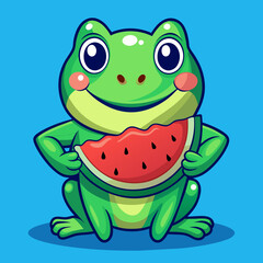 happy-and-smiling-green-frog-with-slice-of-waterme