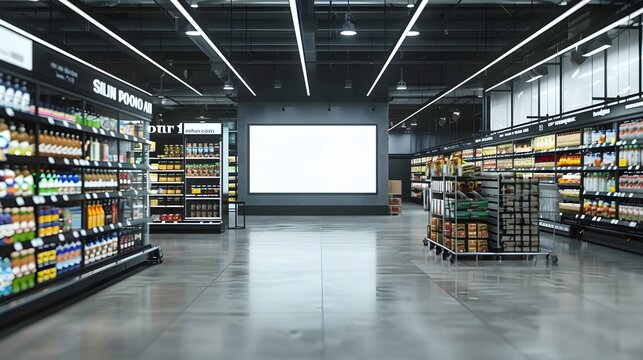 Mockup advertising board in front of supermarket Blank price list board Mock up billboard for your text messege or mock up supermarket