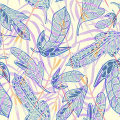 Floral seamless tropical retro print in soft colors © AineGing