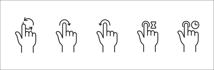 Fototapeta premium Finger touch screen gesture icon set. Click and rotate touch icon. Push and hold touchscreen symbol. Vector stock icon isolated on white. Graphic design for button template and illustration.