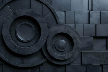 Fototapeta premium A dark background with a futuristic, high-tech feel, highlighting a circle block structure, The wall texture includes a 3D circle tile pattern