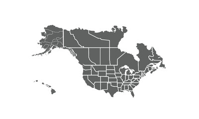 Obraz premium North America map isolated on white background. for website layouts, reports, annual infographics, world, similar world map icons. travel around the world, map silhouette backdrop.