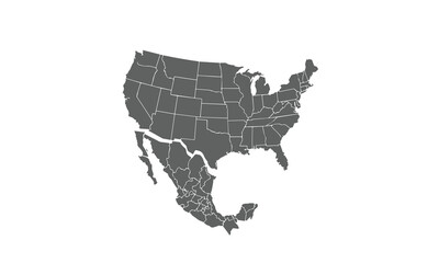 United States and Mexico map isolated on white background. for website layouts, reports, annual infographics, world, similar world map icons. travel around the world, map silhouette backdrop.