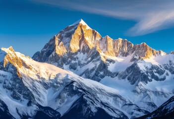 Obraz premium snow covered peaks beneath clear blue sky, mountains, white, snowy, summit, landscape, nature, cold, winter, serene, picturesque, icy, frosty, chilly