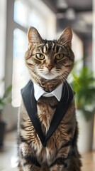 Obraz premium Poised Feline Deliberating in a Professional Setting