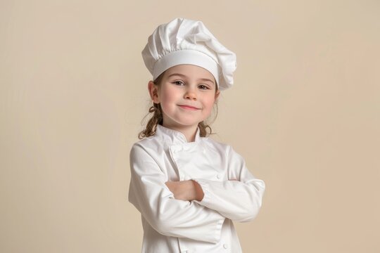 Confident young girl dressed as a chef with arms crossed