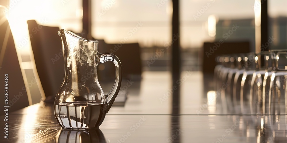 Canvas Prints Detail of water pitcher set on conference room table, sharp focus, no humans, soft evening light 