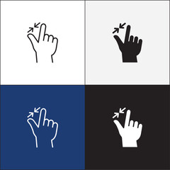 Finger touch screen gesture icon set. Pinch in on touchscreen gesture icon. Zoom out touch icons. Vector stock icon isolated on white. Graphic design for button template and illustration.