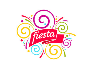 Fun carnival event symbol, fiesta holiday party icon with confetti and serpentine. Isolated vector colorful festive label with vibrant firework burst or explosion. Festival celebration, entertainment