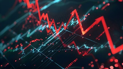 Creative crash recession chart with falling red arrow