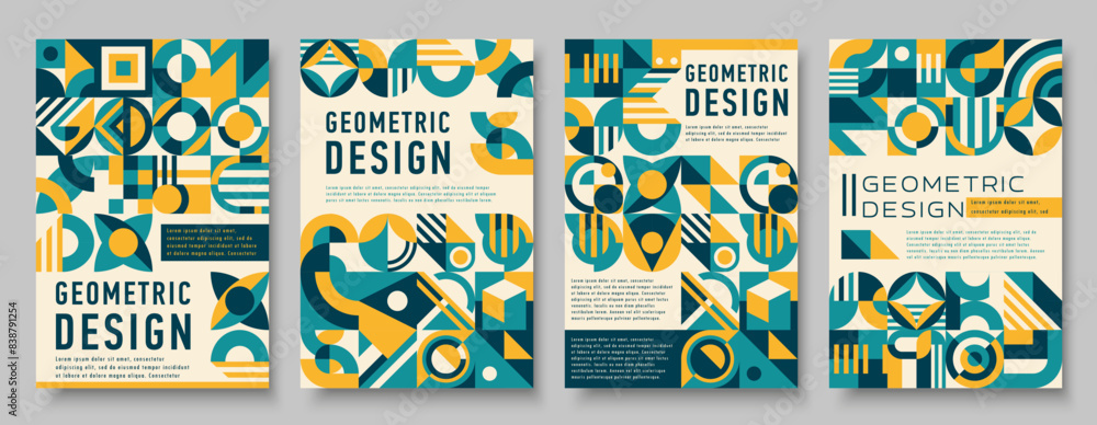 Poster Abstract modern business posters with geometric patterns and shapes. Event advertising leaflet vector page, retro minimalism background. Business presentation poster template with abstract shapes