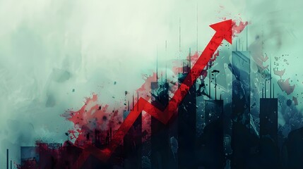 Red down arrow chart on abstract background