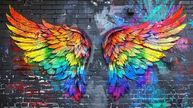 Elegant angel wings with rainbow patterns