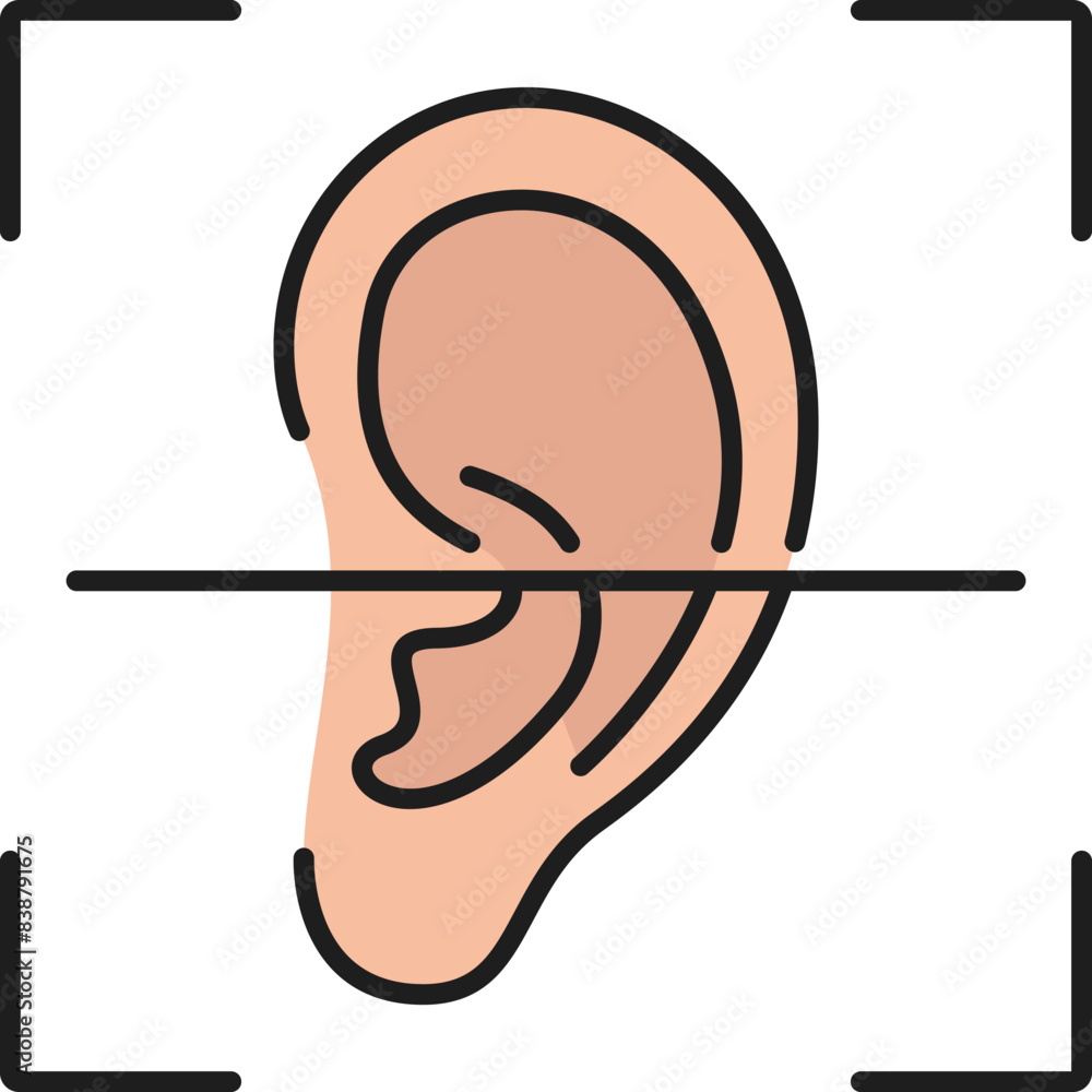 Leinwandbilder Biometric identification, ear recognition or verification icon. ID biometric verification, signature security technology or identity recognition color thin line vector symbol or icon with human ear