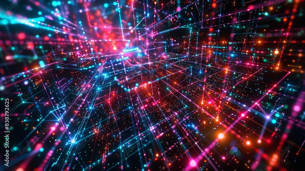 Poster vibrant abstract background with colorful neon lights creating a dynamic, futuristic pattern in blue