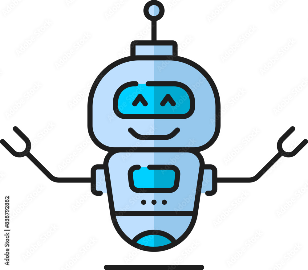 Aufkleber alien retro droid, futuristic robot, game humanoid virtual bot thin line color icon. alien flying cy
