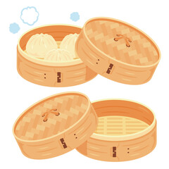 肉まんが入ったセイロと空っぽのセイロ