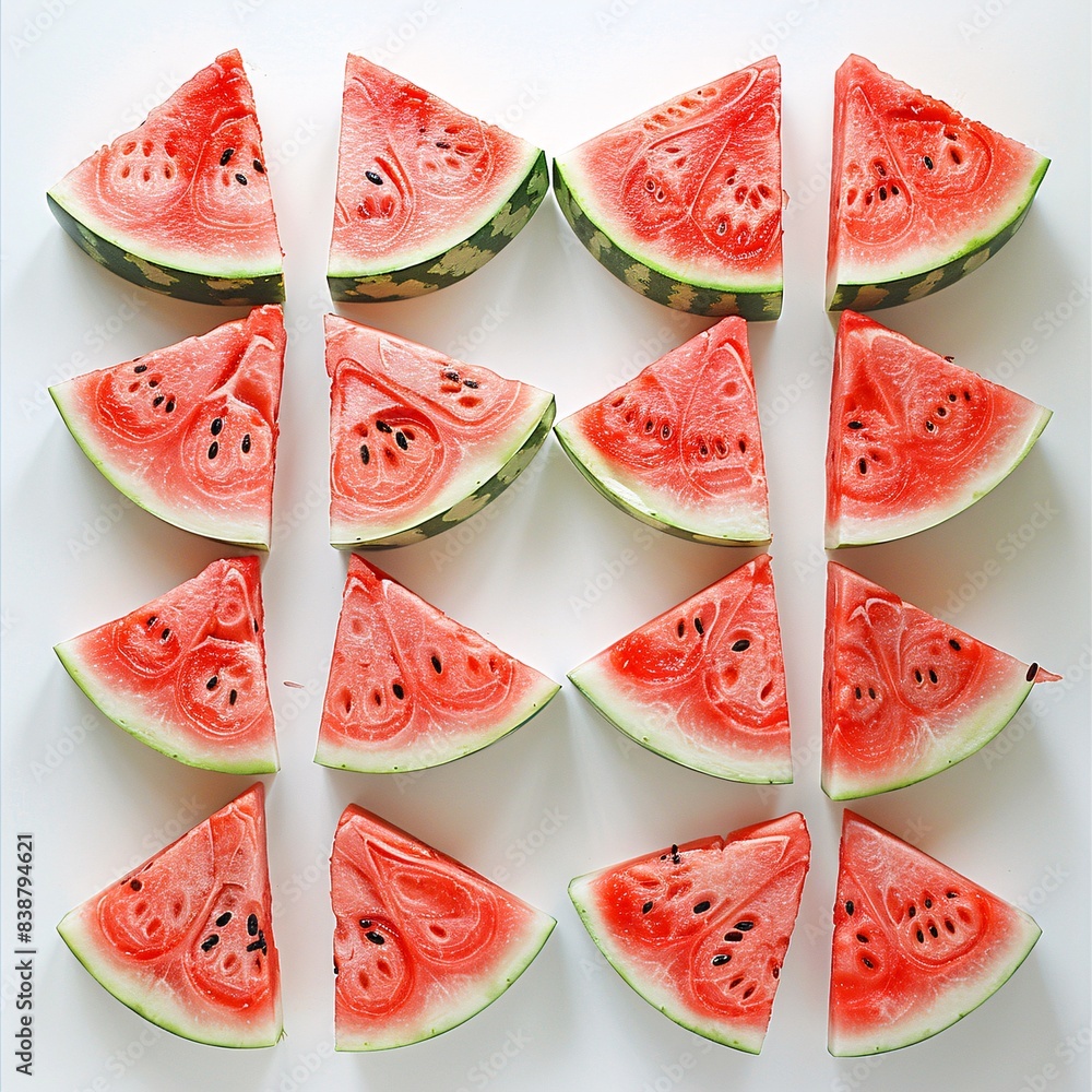 Poster watermelon slices arranged in a cheerful pattern, refreshing and reminiscent of summer picnics.