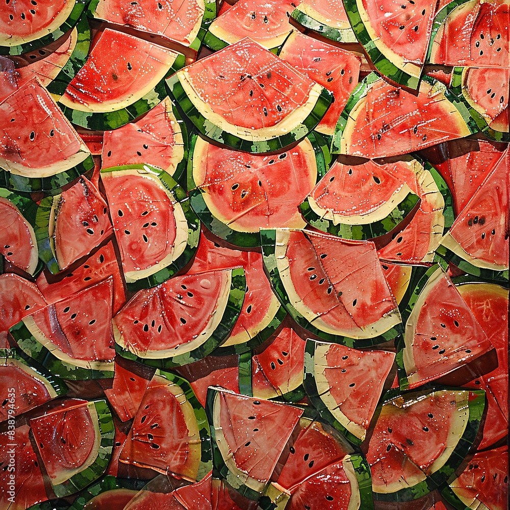 Poster watermelon slices arranged in a cheerful pattern, refreshing and reminiscent of summer picnics.