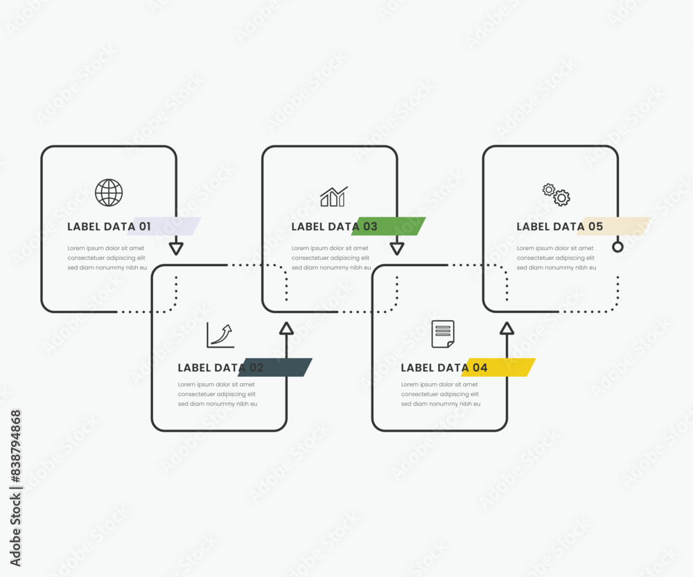 Poster business process infographic template. thin line design with numbers 5 options or steps. vector illu