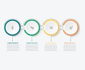 Business process infographic template. Colorful circular elements with numbers 4 options or steps. Vector illustration graphic design