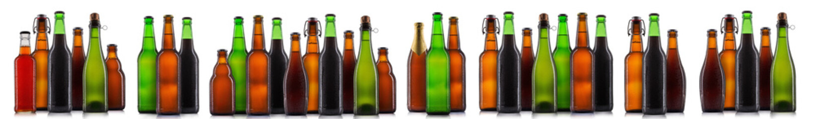 Set of bottle of beer or cider isolated on white background