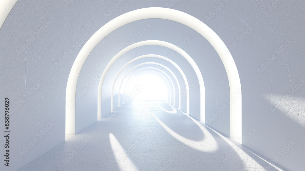 Poster modern architectural corridor with arches on a white background - 3d render of a futuristic tunnel c