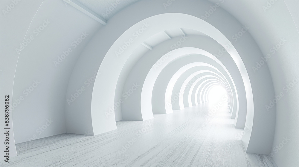 Aufkleber modern architectural corridor with arches on a white background - 3d render of a futuristic tunnel c