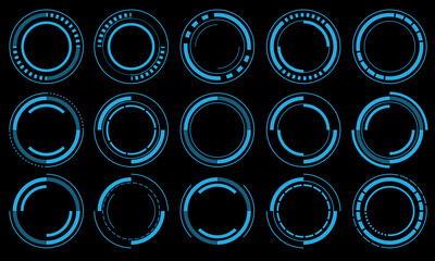 Set of sci fi blue circle user interface elements technology futuristic design modern creative on black background vector