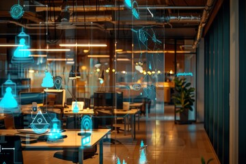 Fototapeta premium Professional Photography of a smart office with IoT devices automating tasks like lighting and temperature control, Generative AI