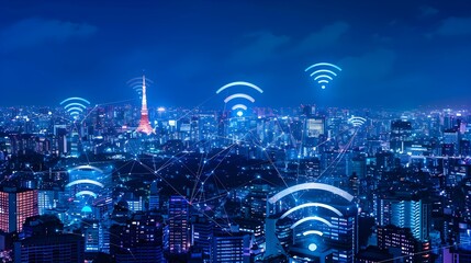 Modern city with wireless network connection