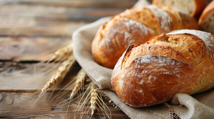 "Stock Photo of Freshly Baked Bread on a Wooden Table"