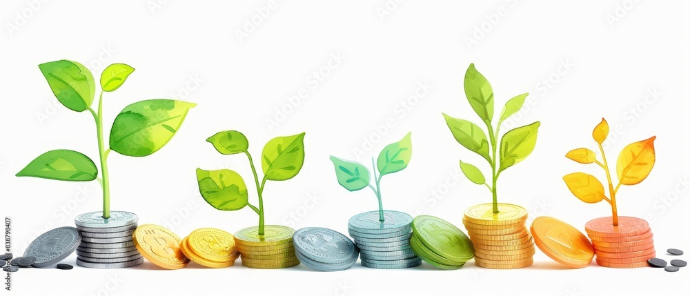 Wall mural Plants Growing from Stacks of Coins