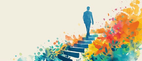 Man Climbing Colorful Stairs to Success