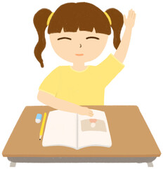 발표하기 위해 손을 든 여자아이