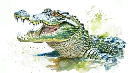 Fototapeta premium Watercolor Crocodile illustration white background