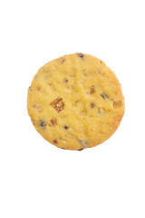 mixed fruit and nut shortbread cookies on white marble table background.