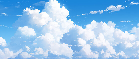 hand drawn cartoon beautiful sky blue sky white clouds illustration background	
