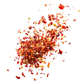 Fresh Crushed red pepper flakes on transparent background