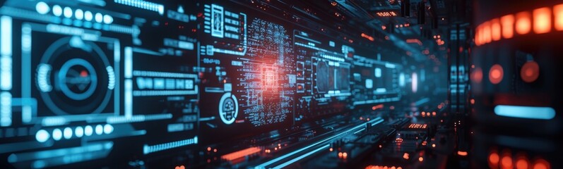 Fototapeta premium Futuristic technology background with glowing blue and red lights