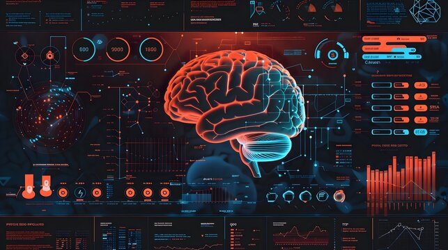 Futuristic Brain Infographic with Advanced Digital Technology and Analytics Visualization